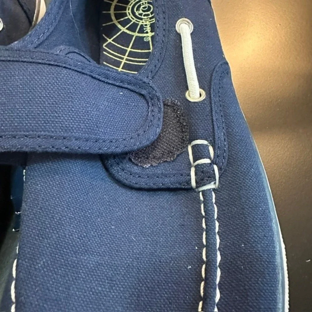 Faded Glory Boat Shoes Navy Blue Canvas Hook Loop Strap Mens Size 8 NEW